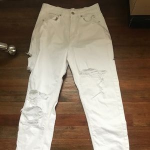 White Distressed American Eagle Mom Jeans